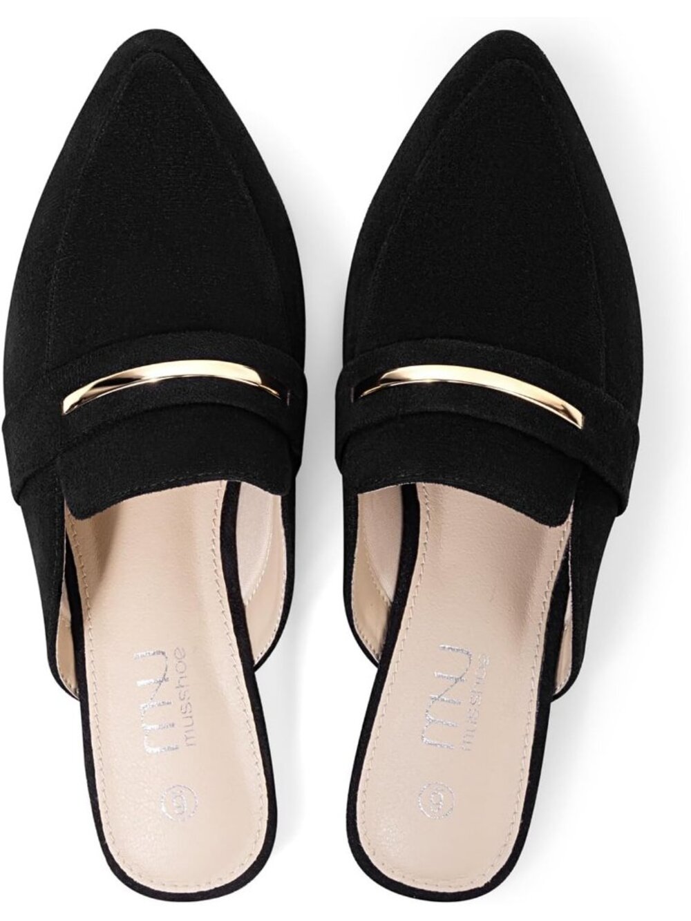Women's Black Microfibre Suede Pointed Backless Non-Slip Loafers
